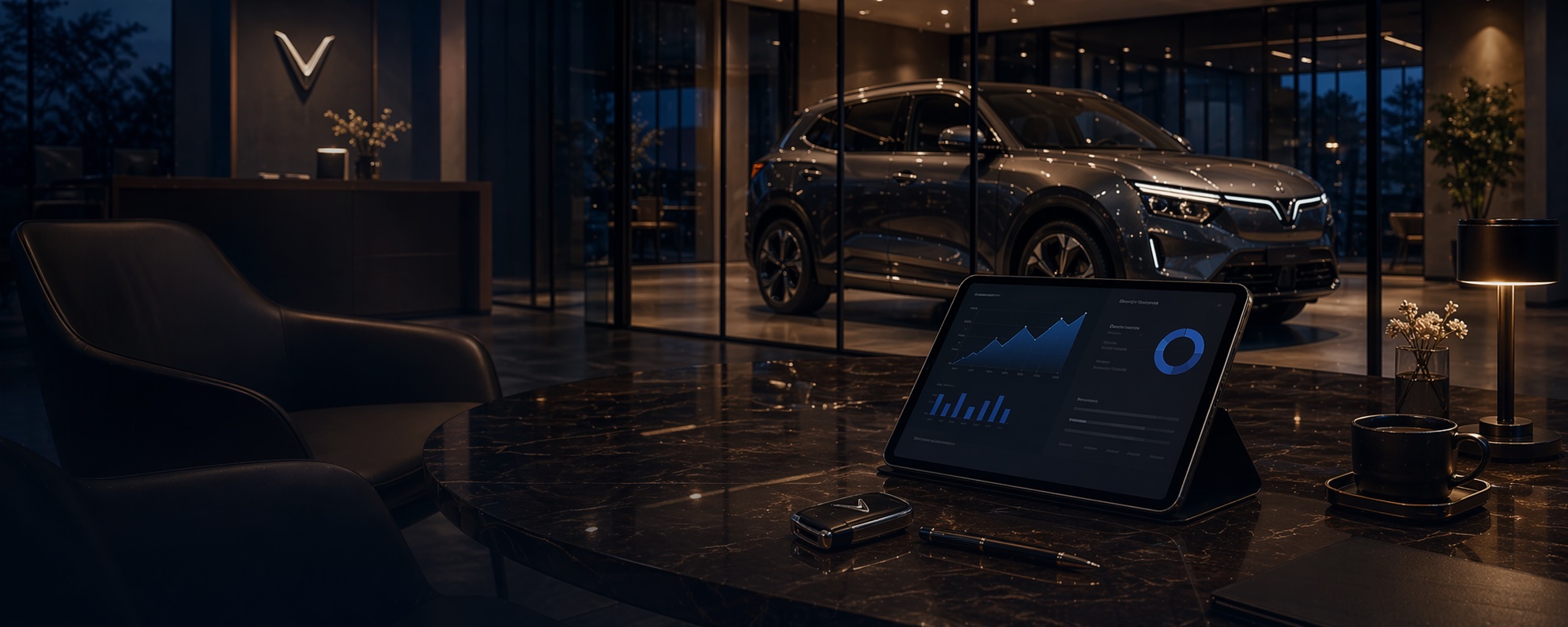 Không gian tư vấn tài chính mua xe VinFast trong showroom cao cấp